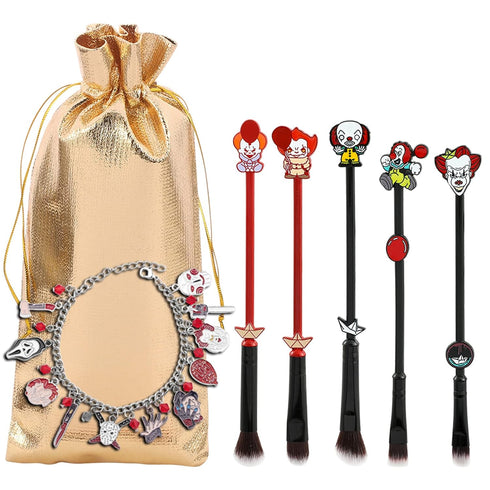 Nightmare Before Christmas Makeup Brushes - 5pcs Corpse Bride Anime Make Up Brush Set Silver Drawstring Bag Included (Brushes and Bracelet 2)...