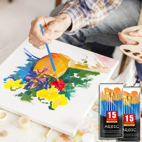 AROIC Acrylic Paint Brush Set, 30 pcs Nylon Hair Paint Brushes for All Purpose Oil Watercolor Face Body Rock Painting Artist, Small Paint Brush Ki...