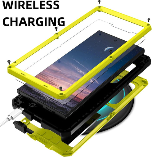 for Samsung Galaxy S24 Ultra 5G Case, Aluminum Metal Gorilla Glass Waterproof Shockproof Military Heavy Duty Sturdy Protector Cover,with Sliding C...