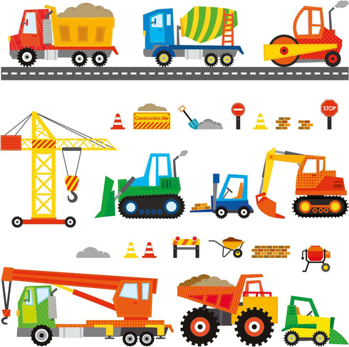 DECOWALL DS-8012 Construction Site Cars Island Kids Wall Stickers Wall Decals Peel and Stick Removable Wall Stickers for Kids Nursery Bedroom Livi...