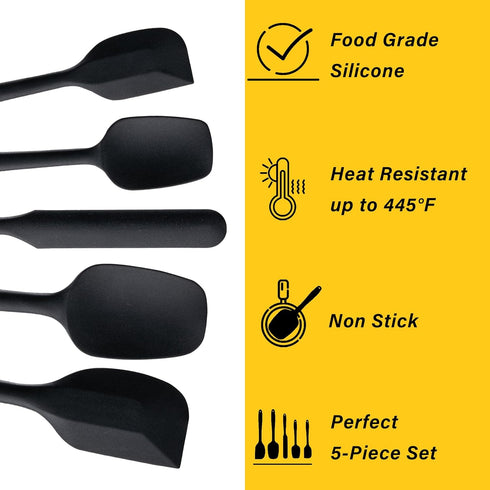 Silicone Spatula Set, 5 Piece Food Grade Rubber Spatulas for Baking, Cooking, and Mixing High Heat Resistant Non Stick Dishwasher Safe BPA-Free (B...