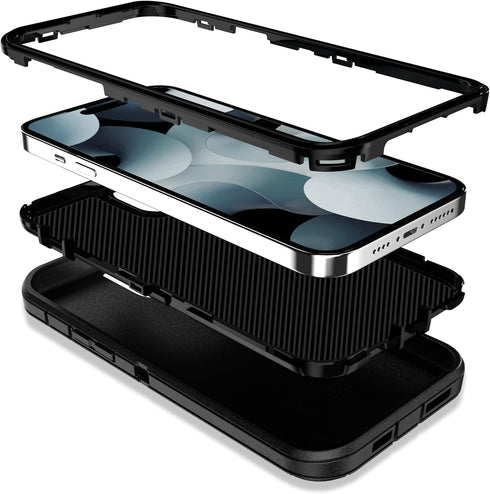 MXX Heavy Duty Case for iPhone 15 Plus, with Tempered Glass Screen Protector, Camera Lens Protector 3-Layer Full Body Protection Cover Shockproof ...