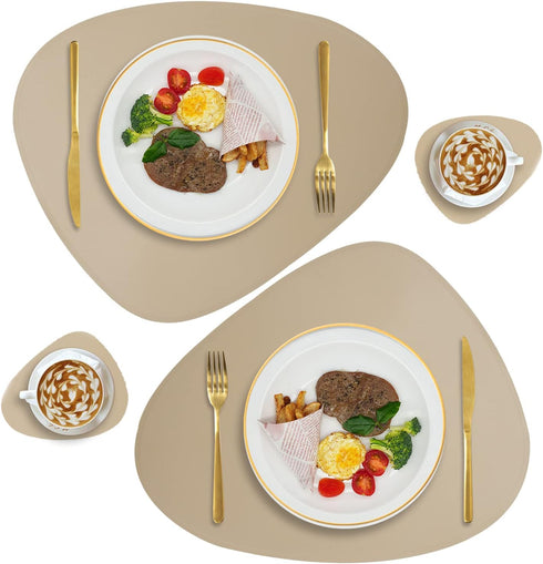 Faux Leather Placemats Set of 2 and Coasters, Heat Resistant Placemats for Dining Table, Waterproof Wipeable Washable Dinner Table Mats, Easy to C...