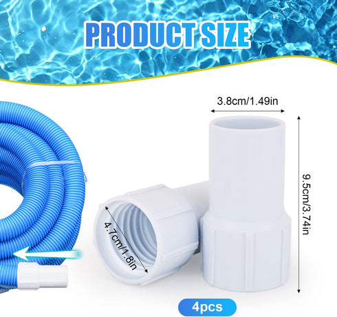 4pcs 1-1/2 Inch Pool Vacuum Hose Cuff, Spiral Wound Swimming Pool Hose Connector Replacement White Sturdy Durable Plastic Threaded Hose Accessorie...