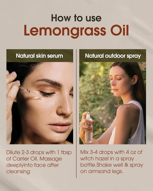 Lemongrass Essential Oil - 10 mL (1/3 oz) - Pure, Natural, Therapeutic Grade - for Diffuser, Massage, Skin & Hair Care - Fresh and Lemony Scent...