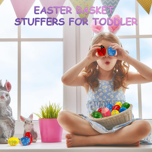 Easter Basket Stuffers, Set of 6 Easter Eggs, Wooden Percussion Musical Shaker Egg for Toddlers Kids Babies Boys Girls Valentines Day Christmas Gi...