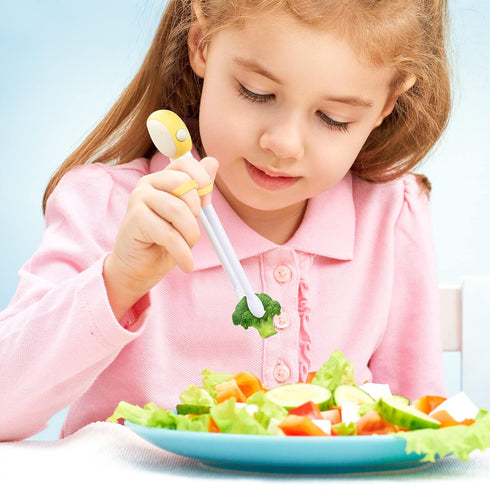 3 Pieces Toddler Utensils, Kids Training Chopsticks and Bendable Stainless Steel Toddler Fork and Spoon for Child and Toddler Safe Flatware Set...