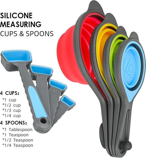 Smithcraft Silicone Measuring Cups and Spoons Set, Collapsible Measuring Cups Set for Baking & Kitchen Colorful Measure...