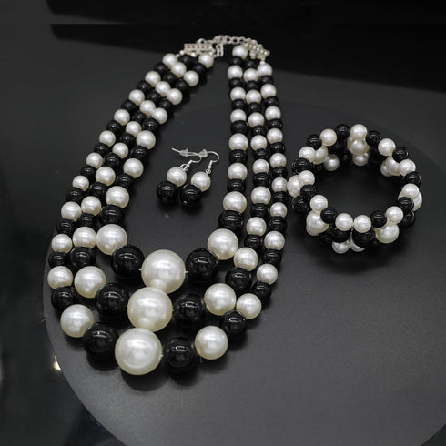 Large Big Pearl Necklace and Earring Set Multi Strand Pearl Necklace Costume Jewelry Chunky Pearls Necklaces for Women...