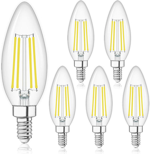 winshine E12 Candelabra LED Bulbs Dimmable 4000K Daylight 60W Equivalent,Type B Light Bulb for Chandelier, C35 Ceiling Fan Light Bulb Clear Glass,...