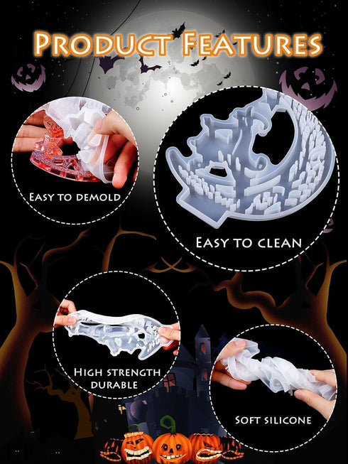 Kalolary 4Pcs Coffin Resin Molds, Crescents Moon Molds for Epoxy Resin Casting Mold with Stand, DIY Silicone Home Table Decor Halloween Craft...
