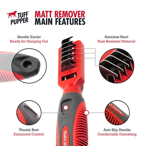 Tuff Pupper Deep Knot and Mat Remover Tool | Dematting Comb, Brush For Dogs, Cats, Small Animals | Remove Difficult Knots From Long Haired Dogs, S...