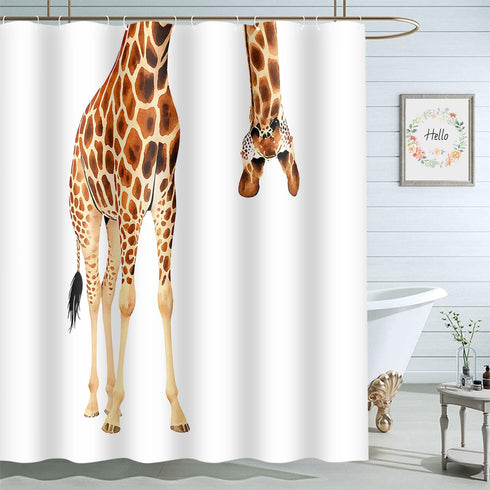 Moslion Giraffe Bathroom Shower Curtain Wild Animal Watercolor Giraffe Brow White Feather Shower Curtains Home Decorative Waterproof Polyester Fab...
