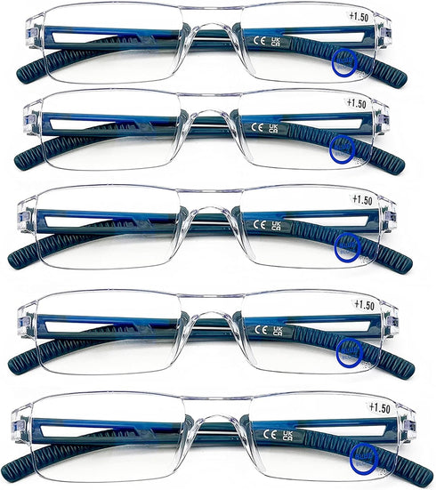 AQWANO Blue Light Blocking Computer Reading Glasses 5 Pack Clear Frame Rimless Readers Lightweight Comfortable Anti Glare Filter for Women Men, 2....