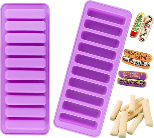 Long Strips Silicone Mold Finger Shaped Cookie Molds 2 PCS-10 Cavity Chocolate Rectangular Cereal Bar Molds Ice Cube Tray Jelly Cake Candy Baking ...