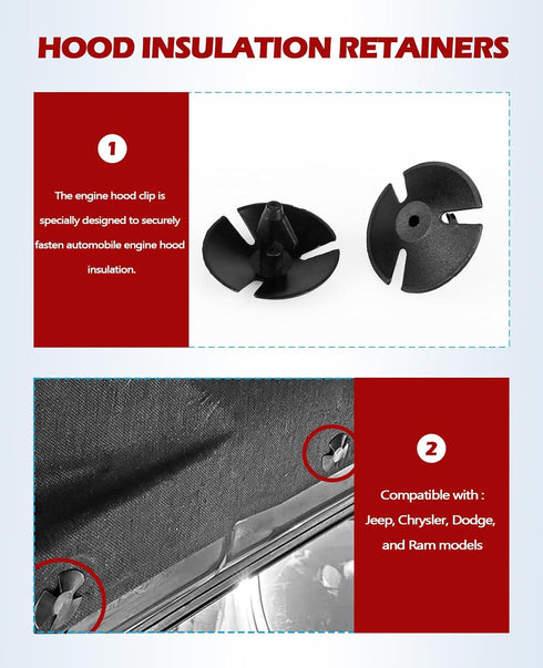 Xislet Windshield Washer Nozzle and Hood Insulation Retainers, Windshield Sprayer Nozzle for Jeep, Dodge Ram, Chrysler Pt Cruiser Replaces OEM #: ...