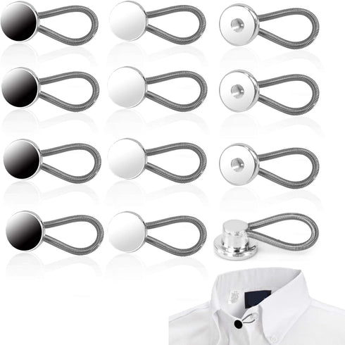 OSOPOLA 12 Pcs Collar Extenders - 3 Styles Neck Extender Elastic Button for Expanding Length for Men Women Dress Shirts (Black, White, Silver) HE1...