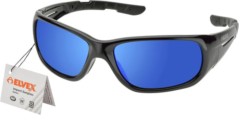 Elvex Delta Plus RSG100 Impact Sunglasses, Black Frame/Blue Mirror Lens, unisex...