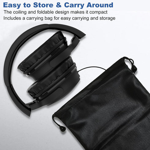 19.5Ft / 6M Extra Long Cord Headphones for TV PC with Volume Control, Spring Coiled Cable, 3.5mm AUX, Wired Over Ear Earphones for Seniors Hard of...