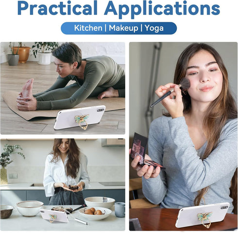 Cell Phone Ring Holder Stands, 4 Pcs Butterfly Phone Ring Holders with Rhinestones Glitter Butterfly Finger Kickstand Metal Hand Grip with Knob Lo...