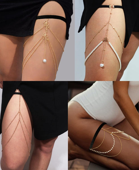 Tornito 12Pcs Thigh Chains Snake Heart Pearl CZ Leg Chain Boho Layered Body Chain Summer Beach Party Body Jewelry for Women Silver Gold Tone...