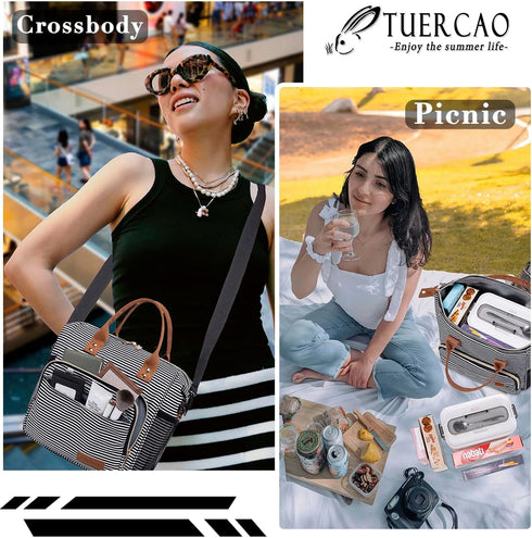 TuErCao Lunch Bag Women Insulated Lunch Box for Work Leakproof Soft Cooler for Picnic Travel Road Trips, Loncheras para Mujer Adult, Stripes...