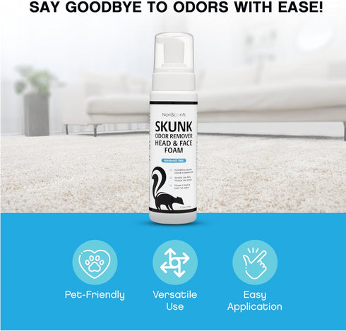 NonScents Skunk Odor Remover Head & Face Foam – Easily Eliminate Skunk Odor from Pets, Carpets, Clothing, Ready-to-Use for Dogs, Cats, Home, Carpe...