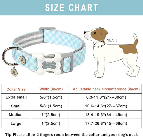 ARING PET Valentine's Day Dog Collar-Cute Blue Plaid Dog Collar, Adjustable Pet Collars Puppy Collar with Quick Release Buckle for Small Medium La...