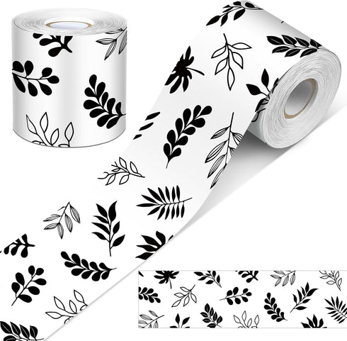 65.6 Feet Farmhouse Black and White Leaves Bulletin Board Borders Waterproof Board Trim Modern Farmhouse Leaves Board for School Classroom Blackbo...