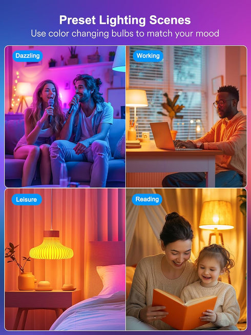 Smart Light Bulbs, Color Changing A19 LED Light Bulb, Work with Alexa and Google Assistant, Wi-Fi & Bluetooth Light Bulbs, 16 Million Colors RGBCW...