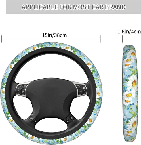 Cute White Daisy Steering Wheel Cover for Women Men Auto Car Wrap Cover Universal Neoprene Anti-Slip Car Wheel Protector Accessories 15 Inch Sweat...