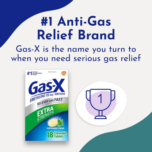 Gas-X Extra Strength Chewable Gas Relief Tablets with Simethicone 125 mg, Peppermint Creme - 18 Count...