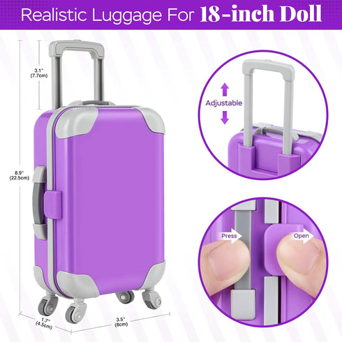 30 PCS 18 Inch Girl Doll Accessories Suitcase Travel Play Set - Camera, Suitcase Stickers, Toiletries, Pillow, Blindfold, Sunglasses, Passport, Ti...