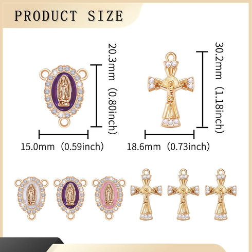 36 Pieces Rosary Kits Cross and Center Medal Charms Metal Crystal Rhinestone Virgen De Guadalupe Charms Crucifix Pendant for Diy Jewelry Making Su...
