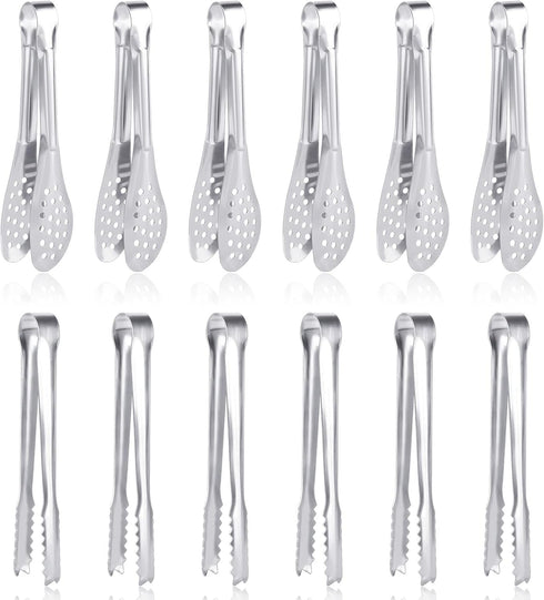12 Pack Premium Small Serving Tongs, Dmoera Mini Stainless Steel Appetizer Tongs, 5Inch,5.2Inch(12.7cm)...