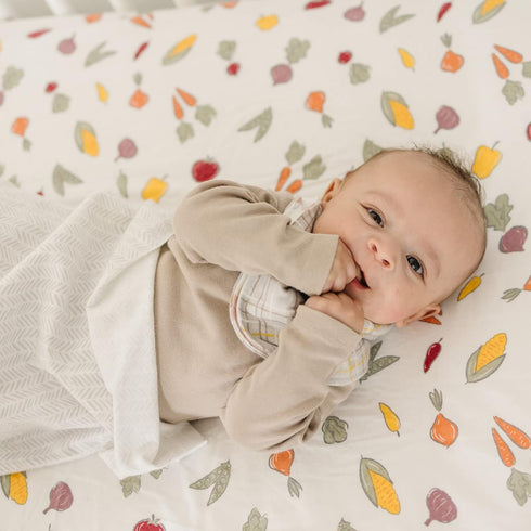 Farmers Market Deluxe Flannel Fitted Crib Sheet-Garden Veggie Scatter Print Cotton Flannel, Fully Elasticized, 10 in Deep Pockets, Fits Standard C...