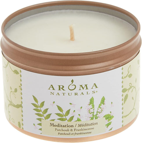Aroma Naturals Tin Candle with Patchouli and Frankincense Essential Oil Natural Soy Scented, Meditation, 2 Count...
