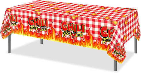 3Pcs Chili Cook Off Tablecloth Party Decorations,87x51In Plastic Chili Tablecloths Table Covers for Mexican Chili Buffet Baby Shower Party Holiday...