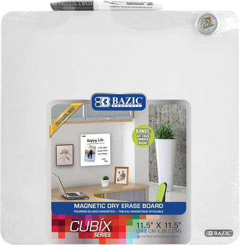 BAZIC Magnetic Dry Erase Board Tile 11.5"x11.5" Whiteboard, Markers and Magnets for Teacher Office Home, 1-Pack...