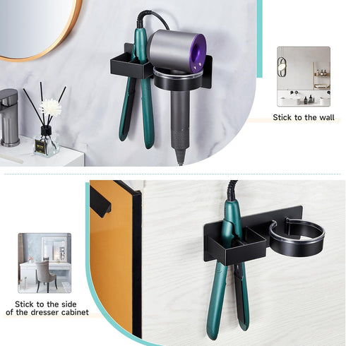 Hair Dryer Holder Wall Mounted, Black Blow Dryer Holder, Stainless Steel Hair Tool Organizer for Hair Straightener Holder, Adhesive Hairdryer Hold...