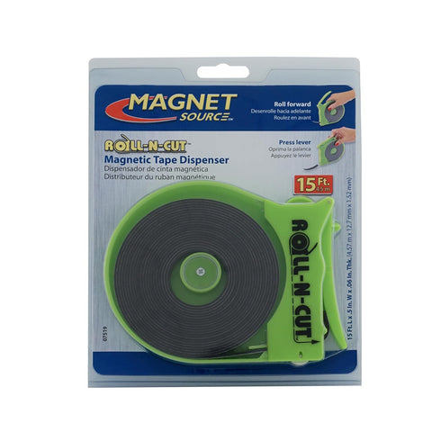 Master Magnetics Roll-N-Cut Dispenser With One Flexible Magnet Tape Roll - 1/16" Thick, 1/2" Wide, 15' Length, Pack of 1, 07519...