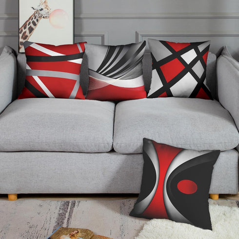Emvency Set of 4 Throw Pillow Covers Modern Abstract Red Stripes Gray Black White Acrylic Bold Grey Decorative Pillow Cases Home Decor Square 22x2...