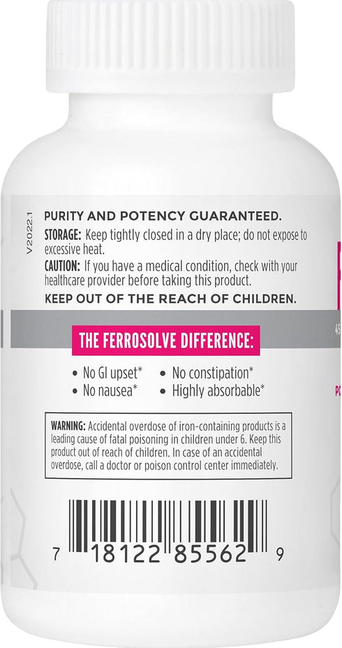 FerroSolve, Best Absorption Iron Supplement 45 mg | High Potency | GI Safe | 30ct Veggie Capsules...