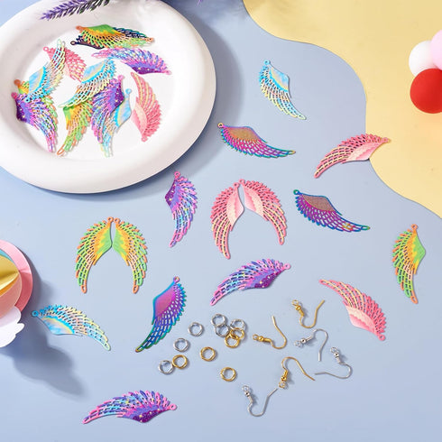 Craftdady 30Pcs Filigree Butterfly Wing Earring Charms Stainless Steel Fairy Wing Charms with Earring Hooks & Open Jump Rings for Women Crafts DIY...