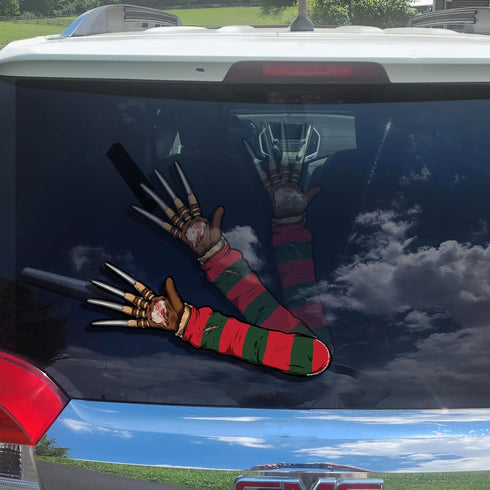 Nightmare Waving Freddy Arm WiperTags attach to rear vehicle wiper blades...