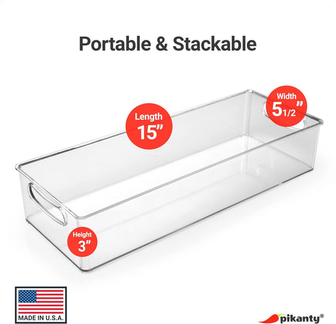 15-Inch Refrigerator Organizer Bin with Handles - Clear Plastic Storage for Fridge, Pantry, or Countertop - Dishwasher Safe - Made in the USA...