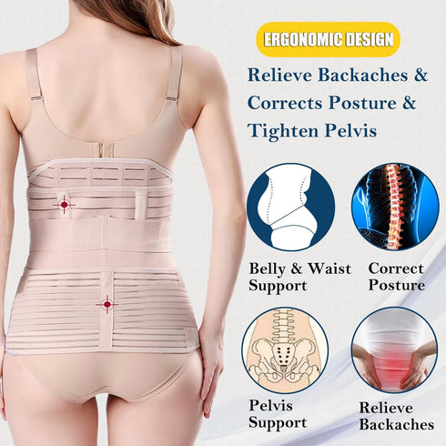 ChongErfei 3 in 1 Postpartum Support Recovery Belly Wrap Waist/Pelvis Belt Body Shaper Postnatal Shapewear,XL Beige...
