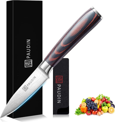 PAUDIN Paring Knife, 3.5 Inch Fruit Knife, High Carbon 5Cr15Mov Stainless Steel Forged Paring Knife, Ultra Sharp Small Kitchen Knife, Ergonomic Wo...