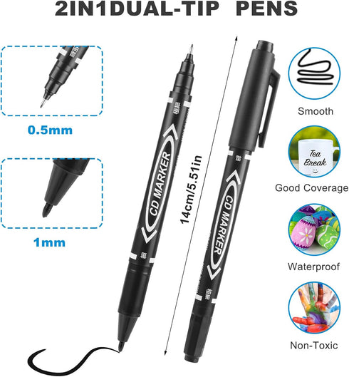 Black Markers for Drawing, 10 Pack Dual Tip Brush Pens Permanent Marker Set for Art Drawing Sketching Writing Dooding Marking...