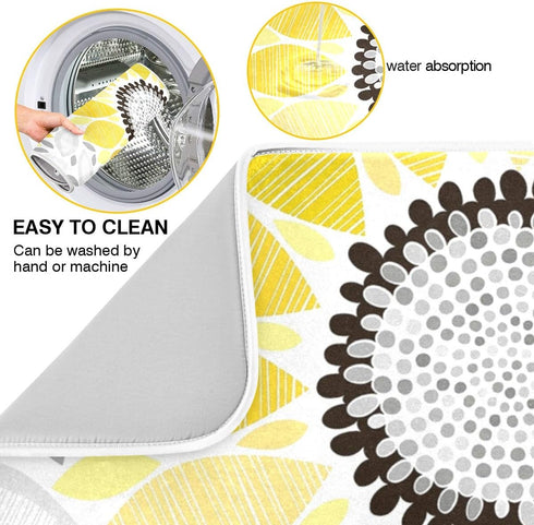 Sunflowers Dish Drying Mat for Kitchen, 16x18 Microfiber Mat Absorbent Reversible...